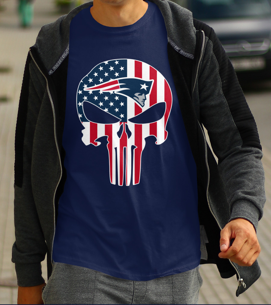 New England Patriots American Flag Skull T-Shirt