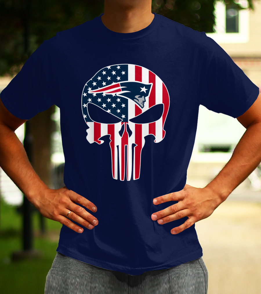 New England Patriots American Flag Skull T-Shirt