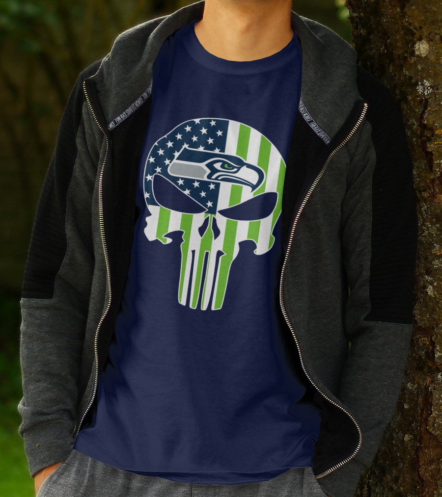 Seahawks American Flag Punisher Skull T-Shirt