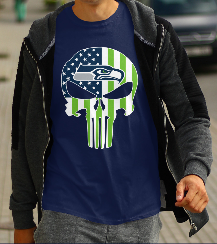 Seahawks American Flag Punisher Skull T-Shirt