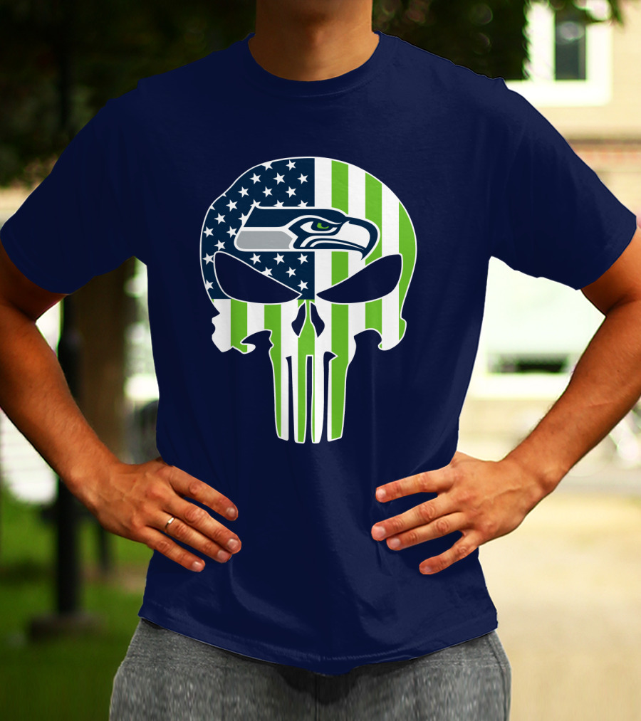 Seahawks American Flag Punisher Skull T-Shirt