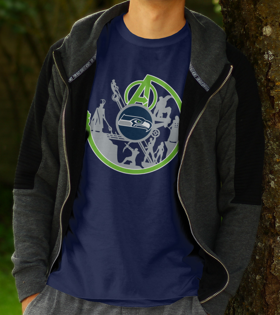 Seahawks Avengers Crossover Logo Silhouettes T-Shirt