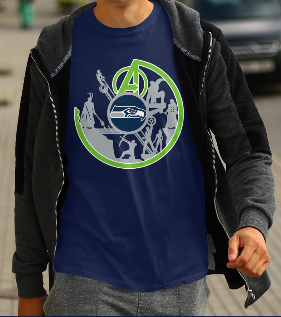 Seahawks Avengers Crossover Logo Silhouettes T-Shirt