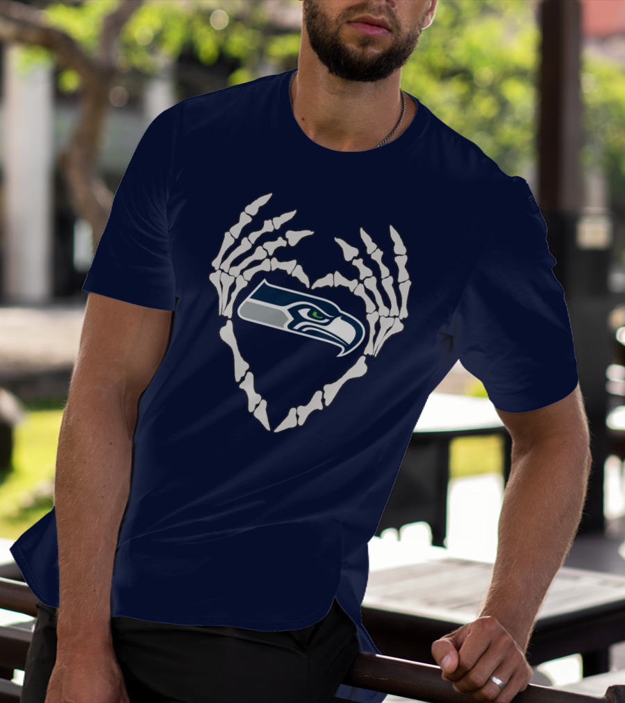 Seahawks Skull Bones Heart T-Shirt