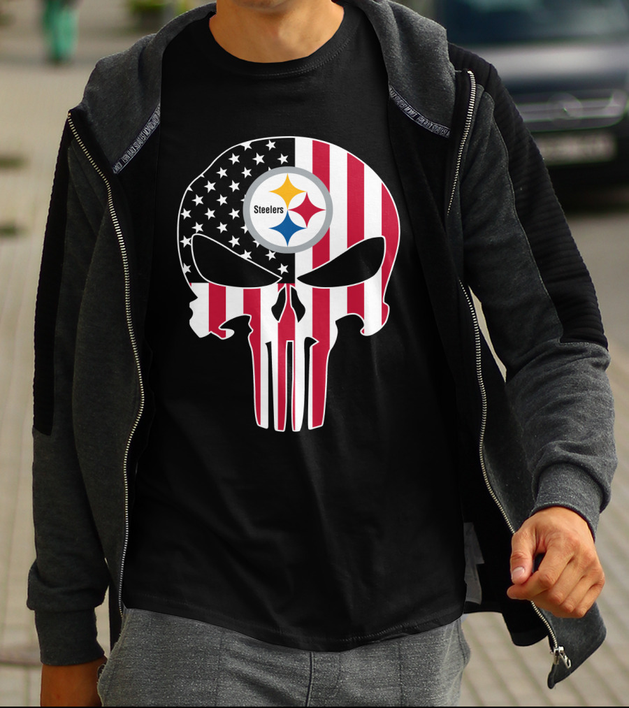 Steelers Skull American Flag T-Shirt