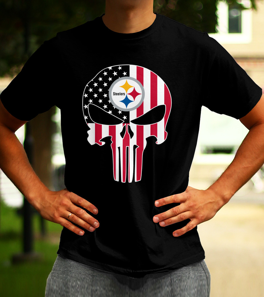 Steelers Skull American Flag T-Shirt