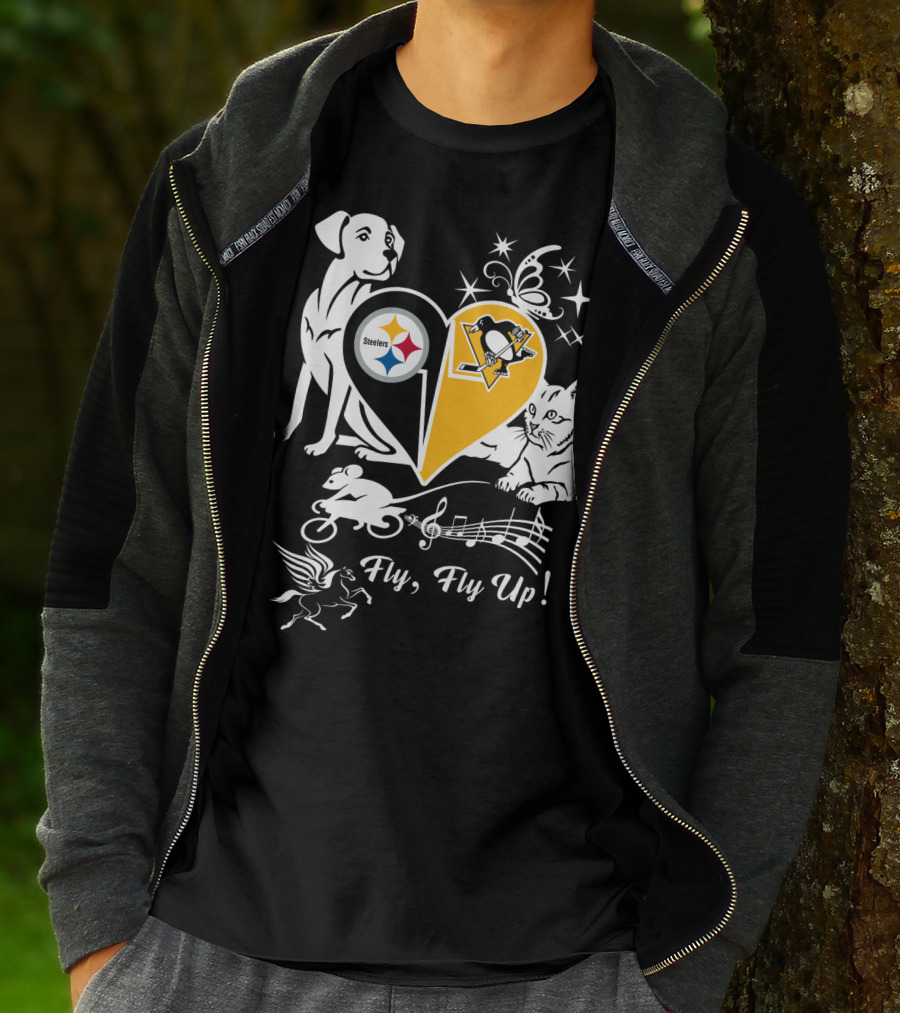 Steelers Penguins Fly Fly Up Music Butterfly Dog Cat Mouse Pegasus T-Shirt