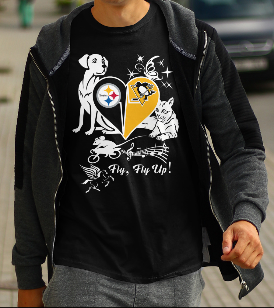 Steelers Penguins Fly Fly Up Music Butterfly Dog Cat Mouse Pegasus T-Shirt