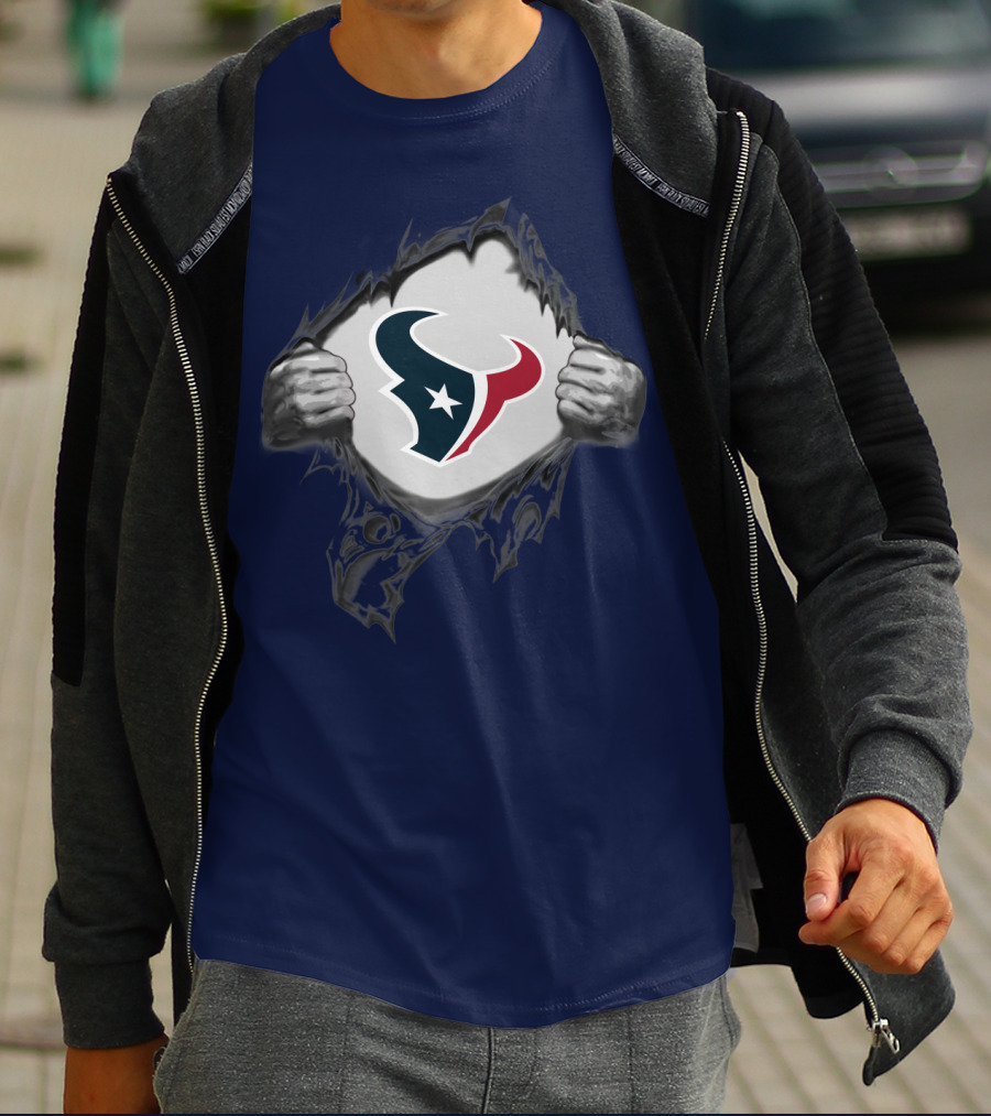 Texans Strong Bull Logo Rip Patriots T-Shirt