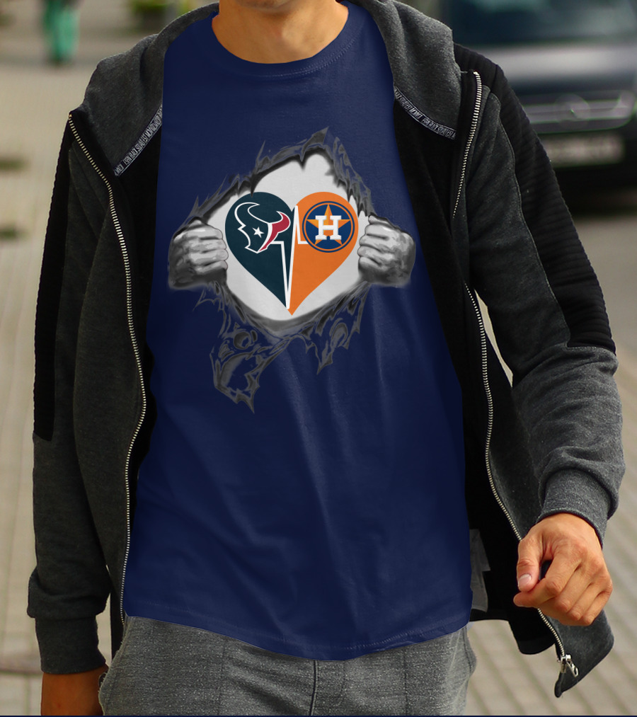 Texans Astros Heart Logo Fusion T-Shirt