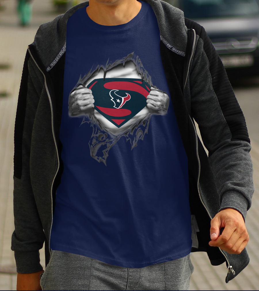 Texans Superhero Logo Rip T-Shirt