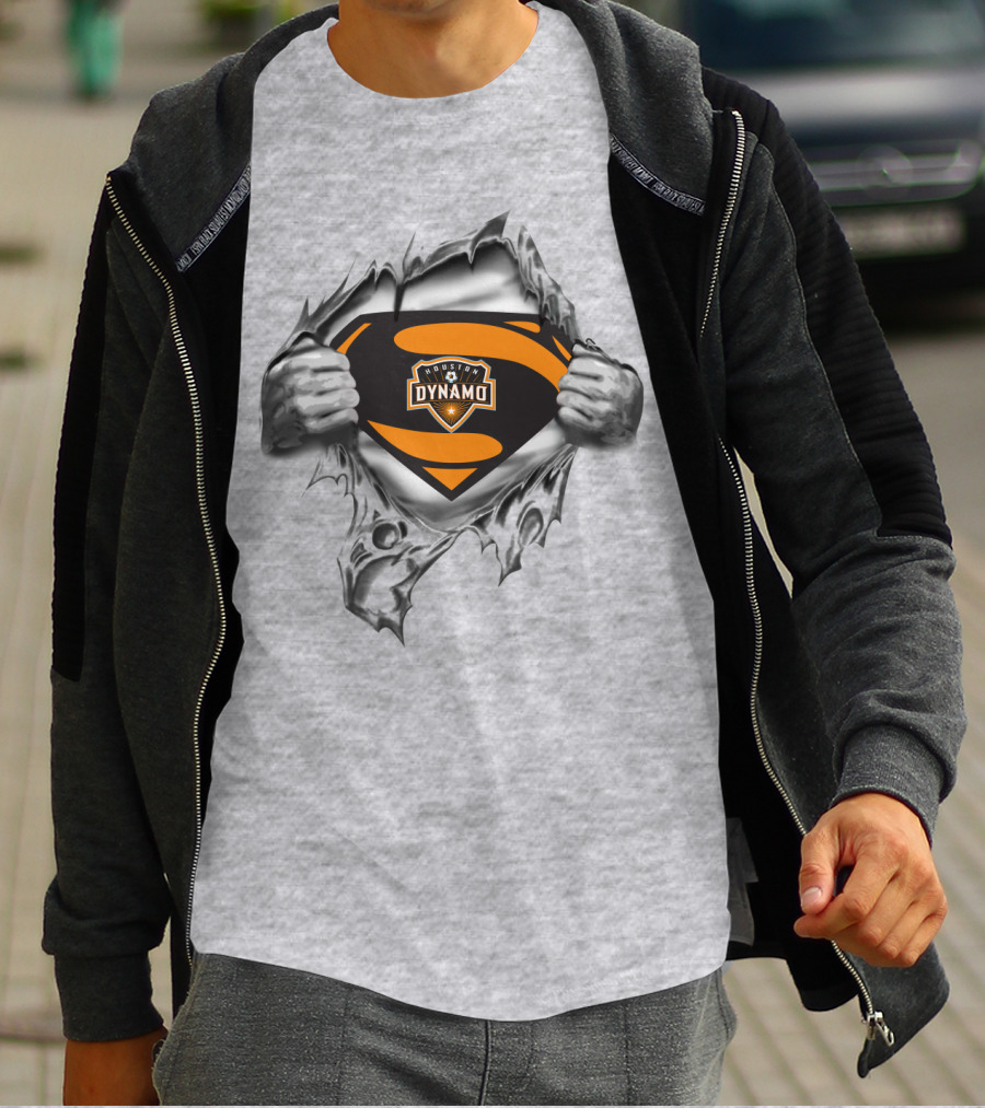 Superhero Houston Dynamo Logo Busting Through T-Shirt