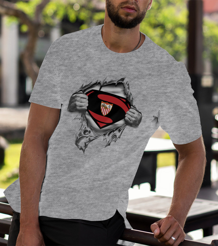 Sevilla Fc Crest Inside Superman Shield Tear-Through T-Shirt