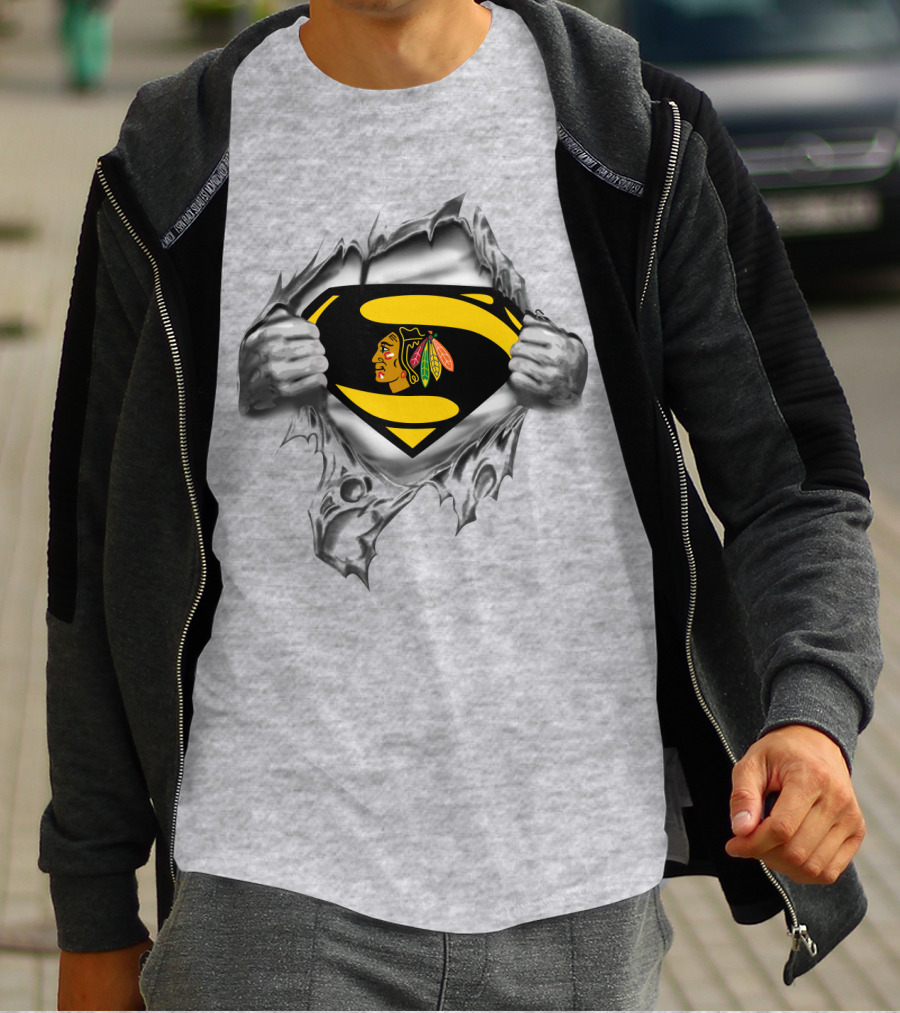 Superman Chicago Blackhawks Logo Fusion T-Shirt