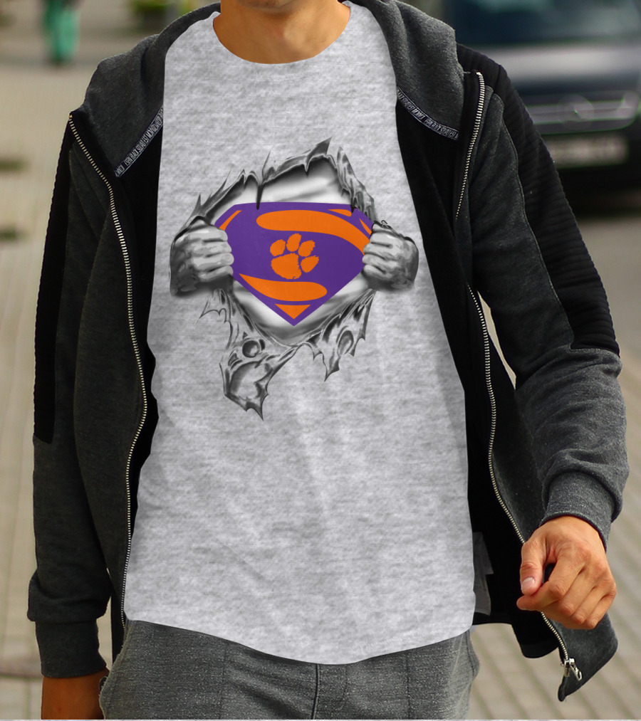 Clemson Tigers Superman Logo With Paw Print T-Shirt