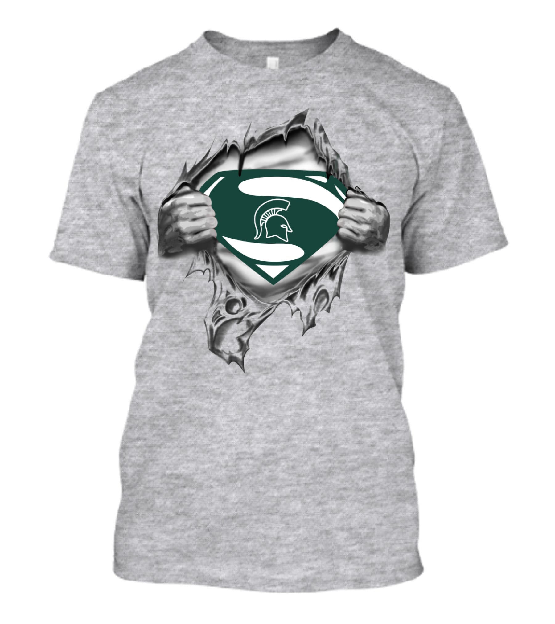Michigan State Spartans Logo Superman Shield Pulled Open Hands T-Shirt