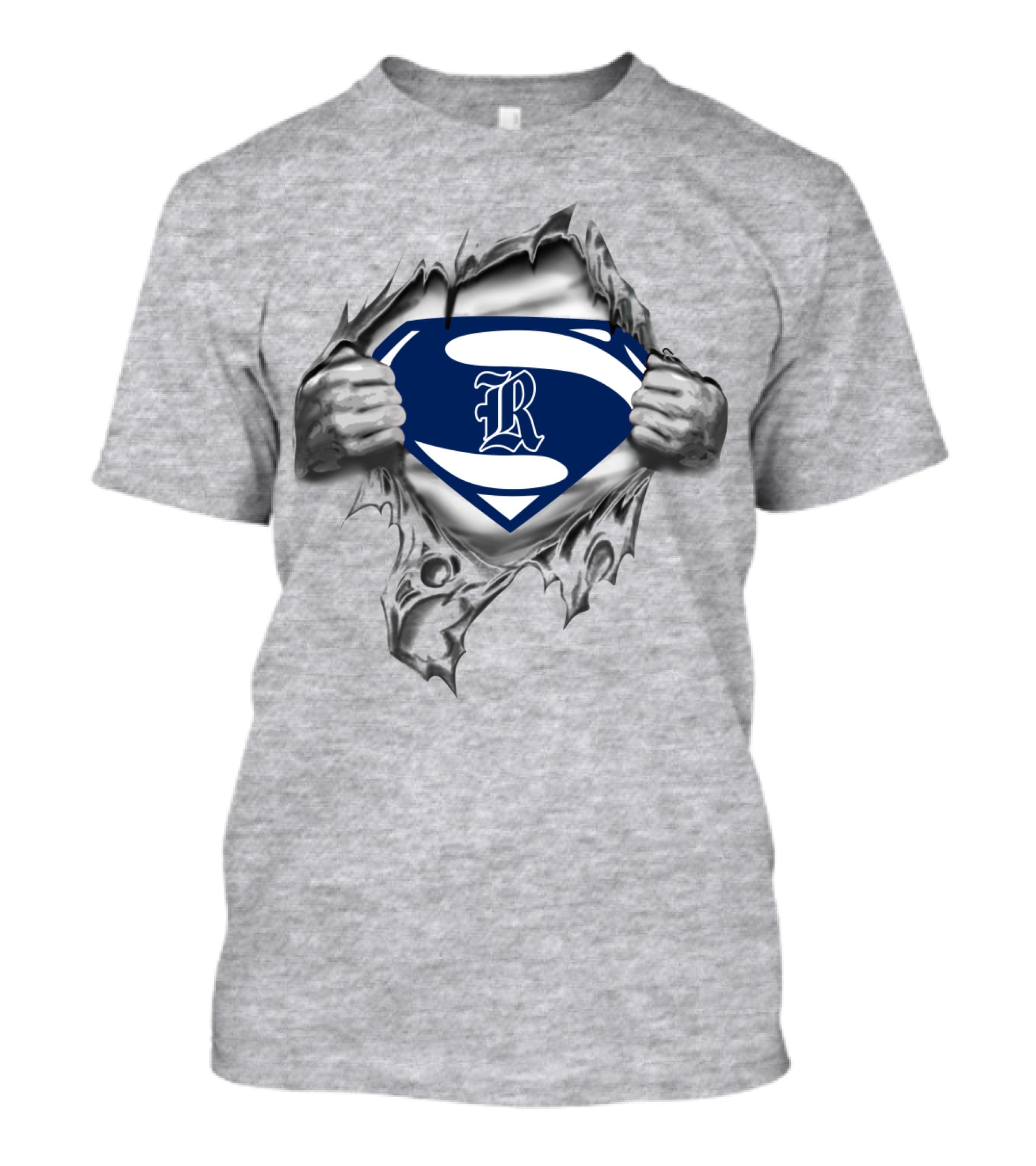 Rice Owls Superhero Shield Logo With Torn Metal Effect T-Shirt