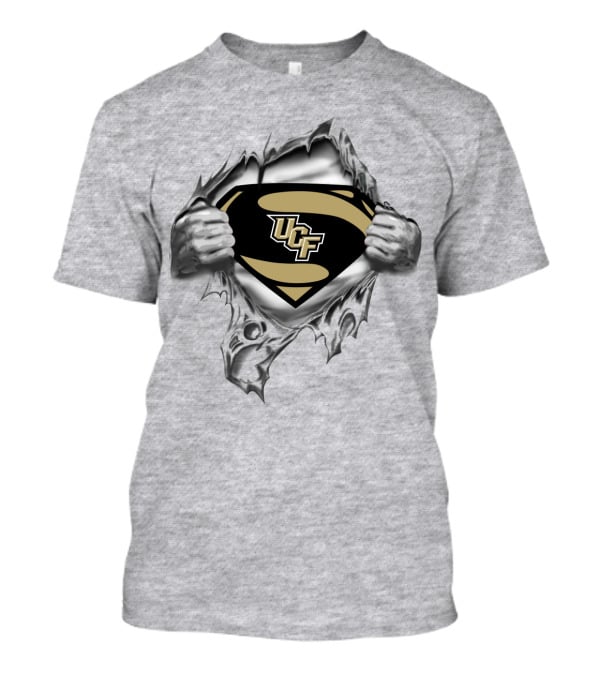 Ucf Knights Superhero Logo Grey Torn Chest T-Shirt