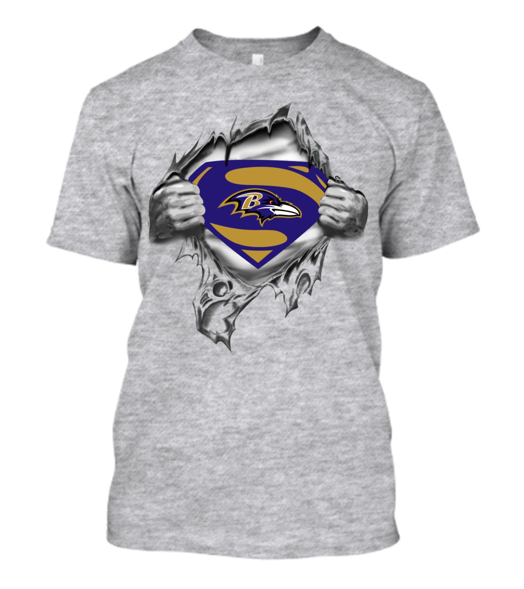 Baltimore Ravens Superhero Emblem Rip Through T-Shirt
