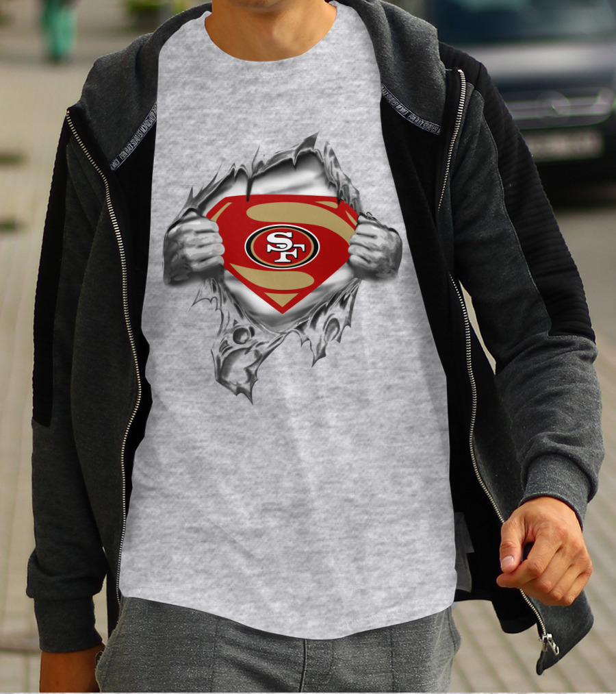San Francisco 49ers Emblem With Superhero Rip And Sf T-Shirt
