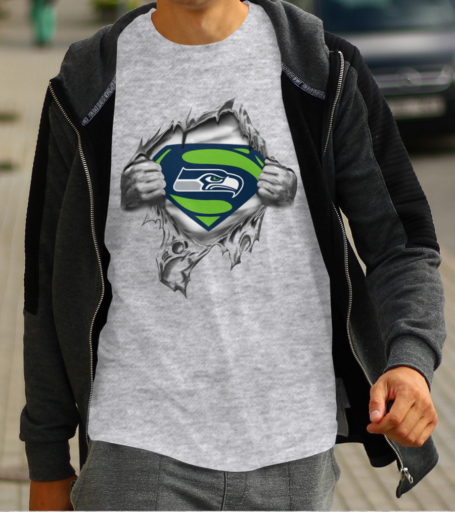Seattle Seahawks Superman Shield Rip T-Shirt