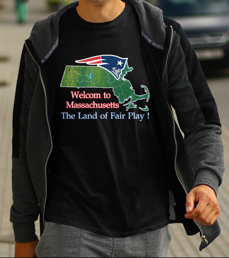 Welcome To Massachusetts The Land Of Fair Play Patriotic Map T-Shirt