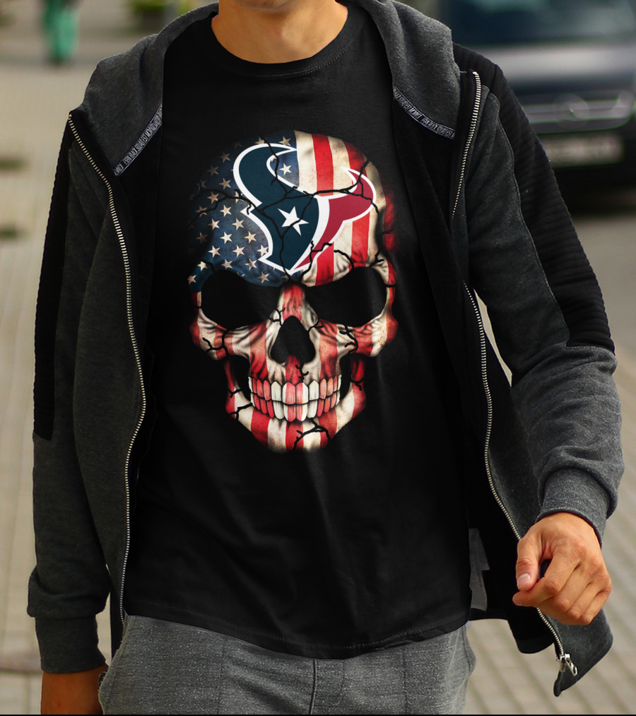 Houston Texans Skull American Flag Tribute T-Shirt