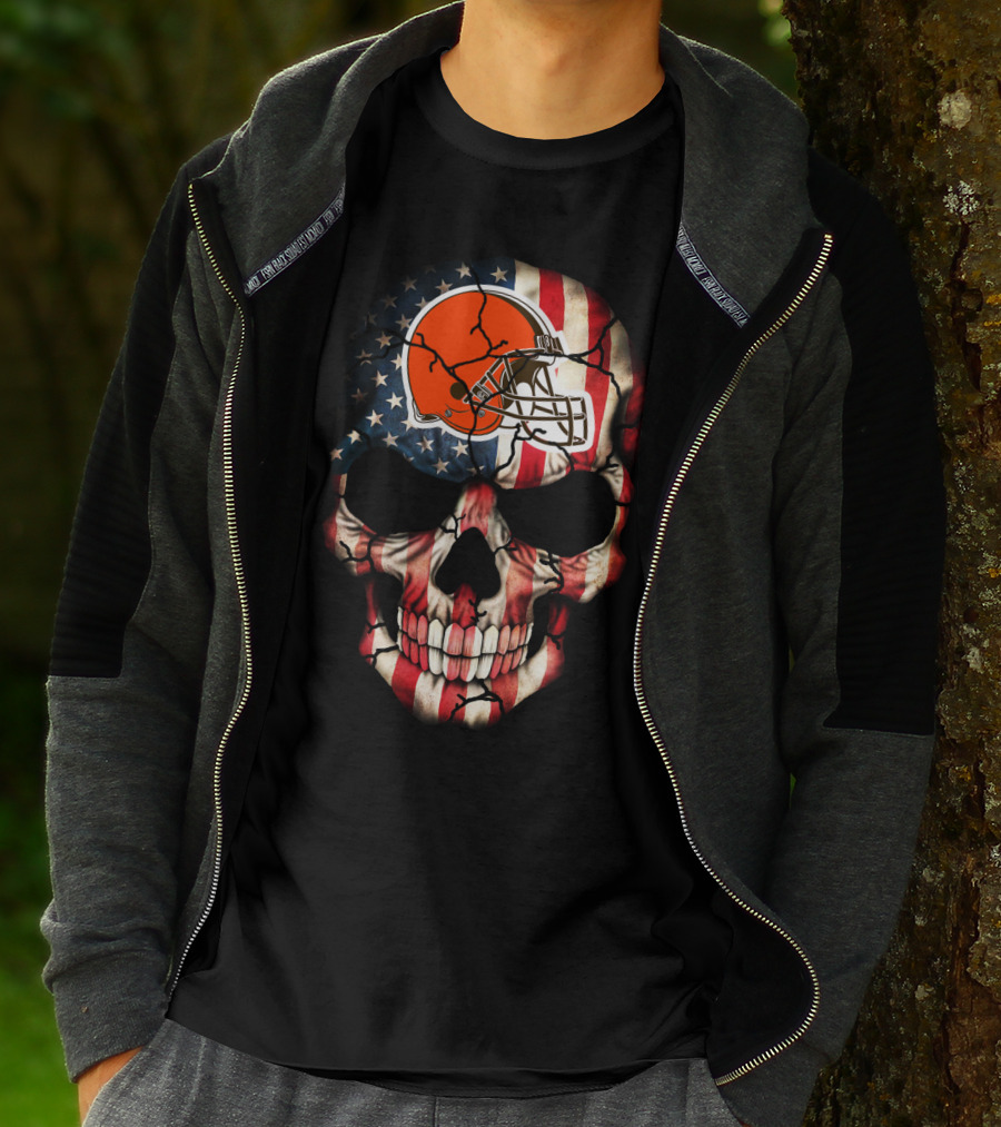 Cleveland Browns American Flag Skull T-Shirt