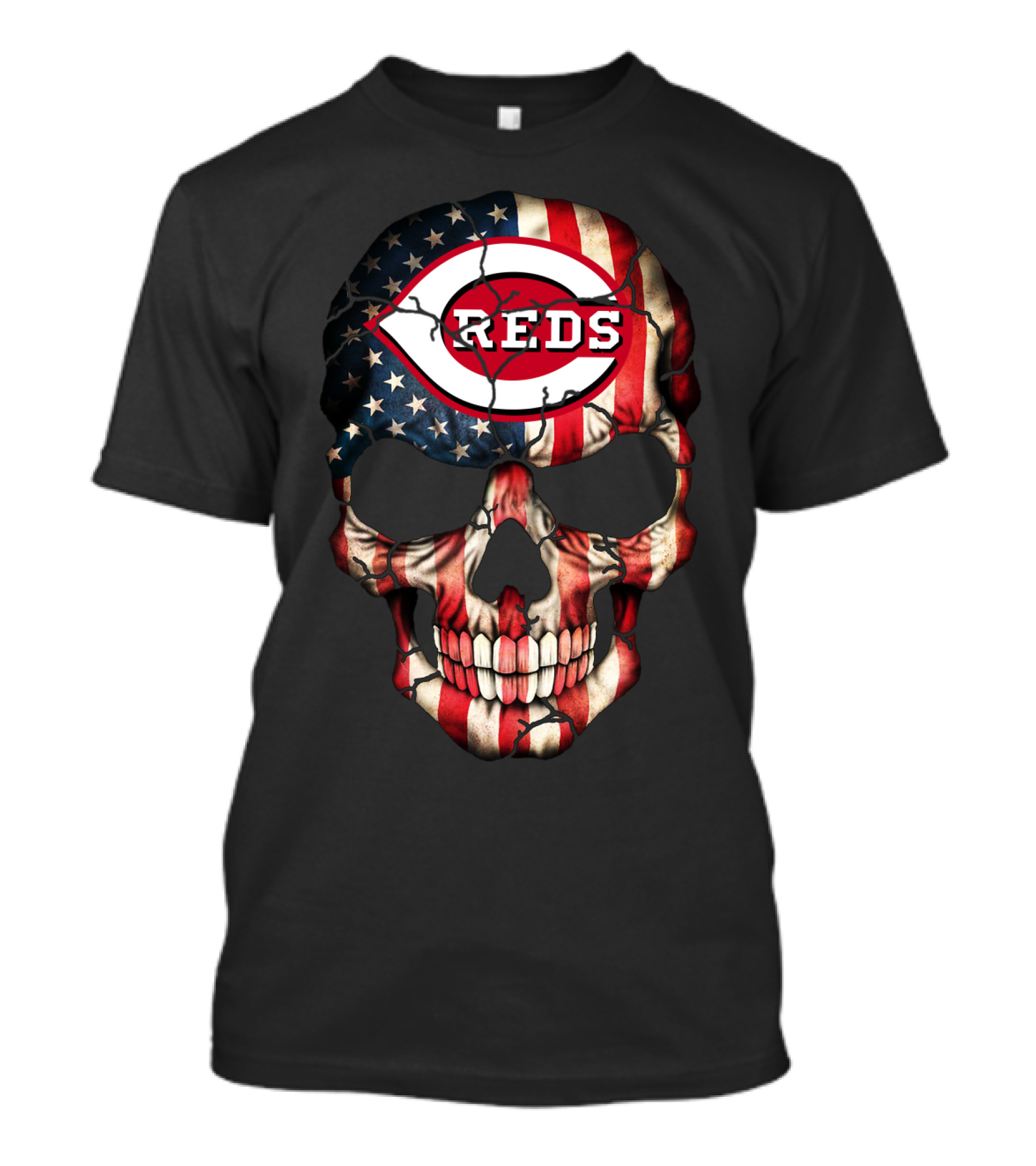 Reds American Flag Skull T-Shirt