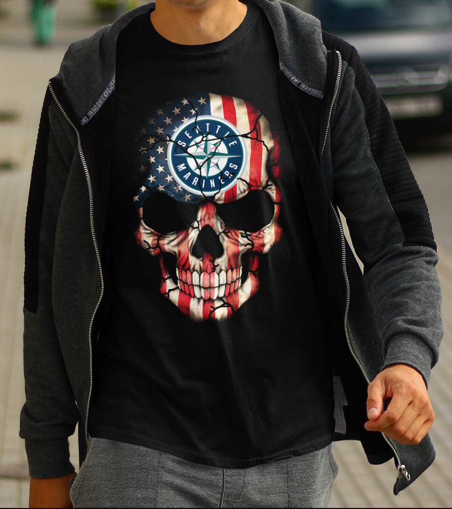 Seattle Mariners American Flag Skull T-Shirt