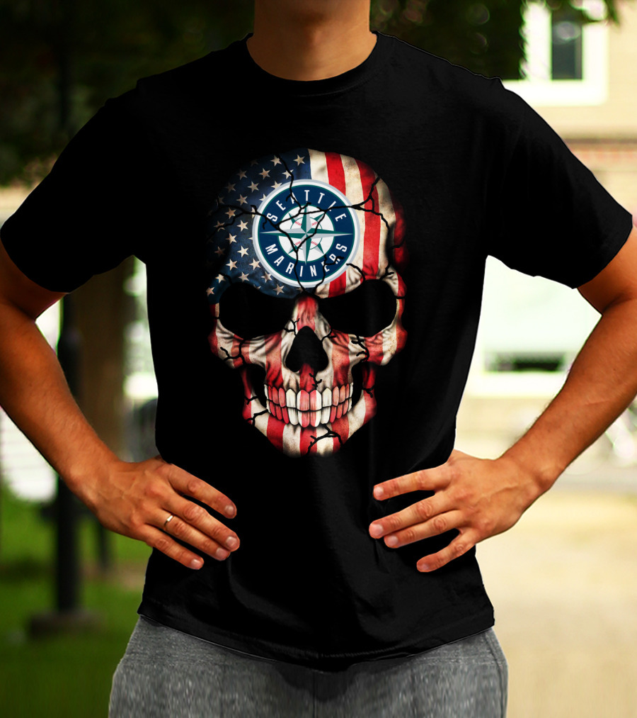 Seattle Mariners American Flag Skull T-Shirt
