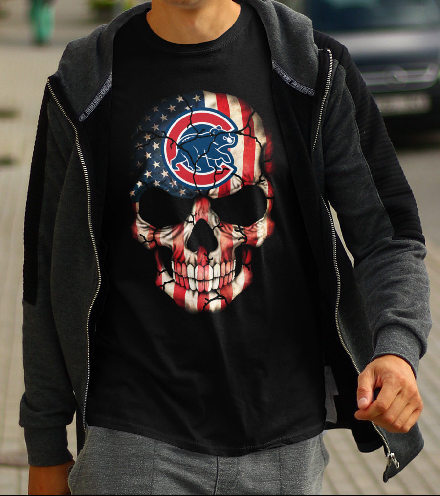 Chicago Cubs American Flag Skull T-Shirt