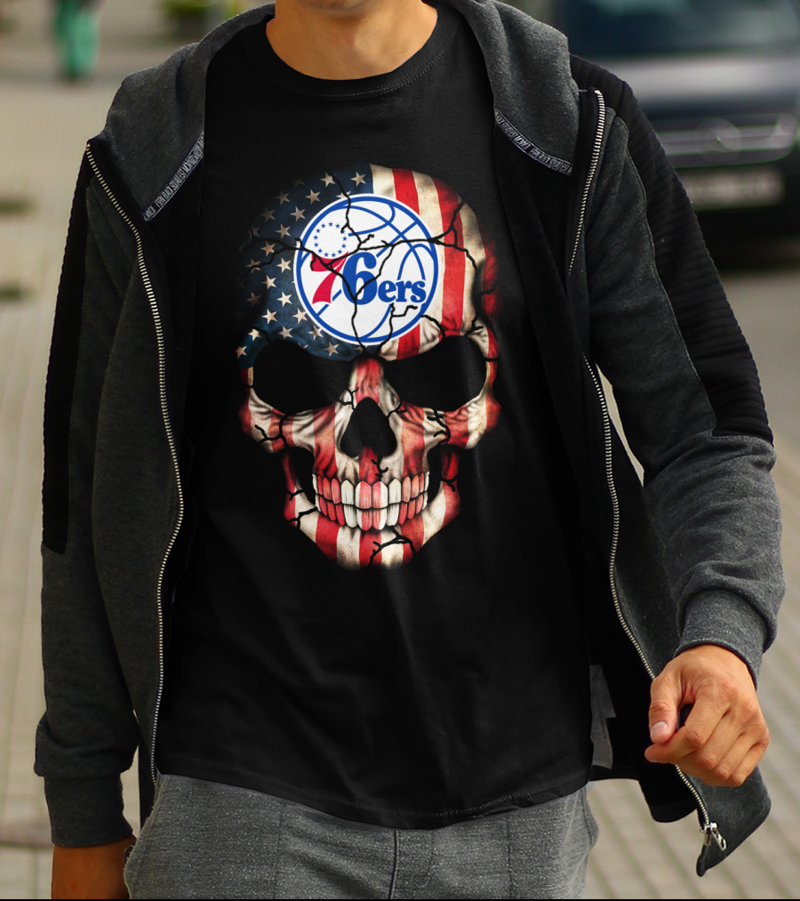 Philadelphia 76ers American Flag Skull T-Shirt