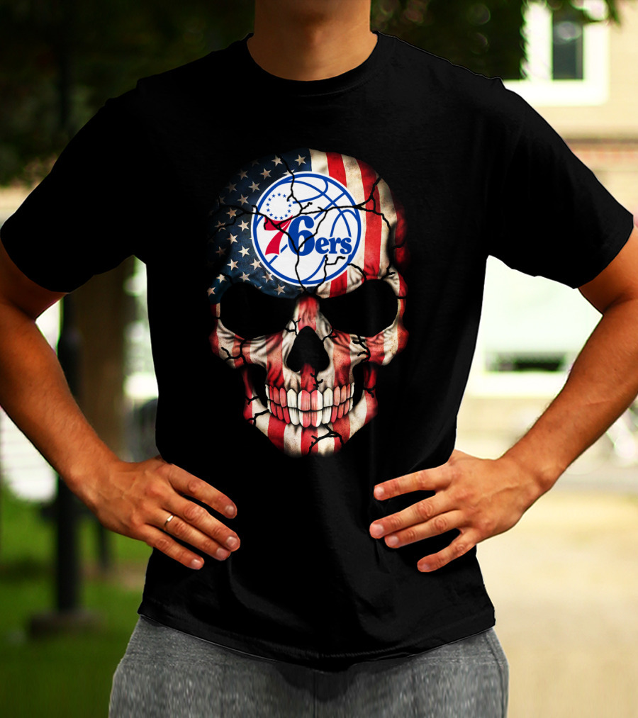 Philadelphia 76ers American Flag Skull T-Shirt