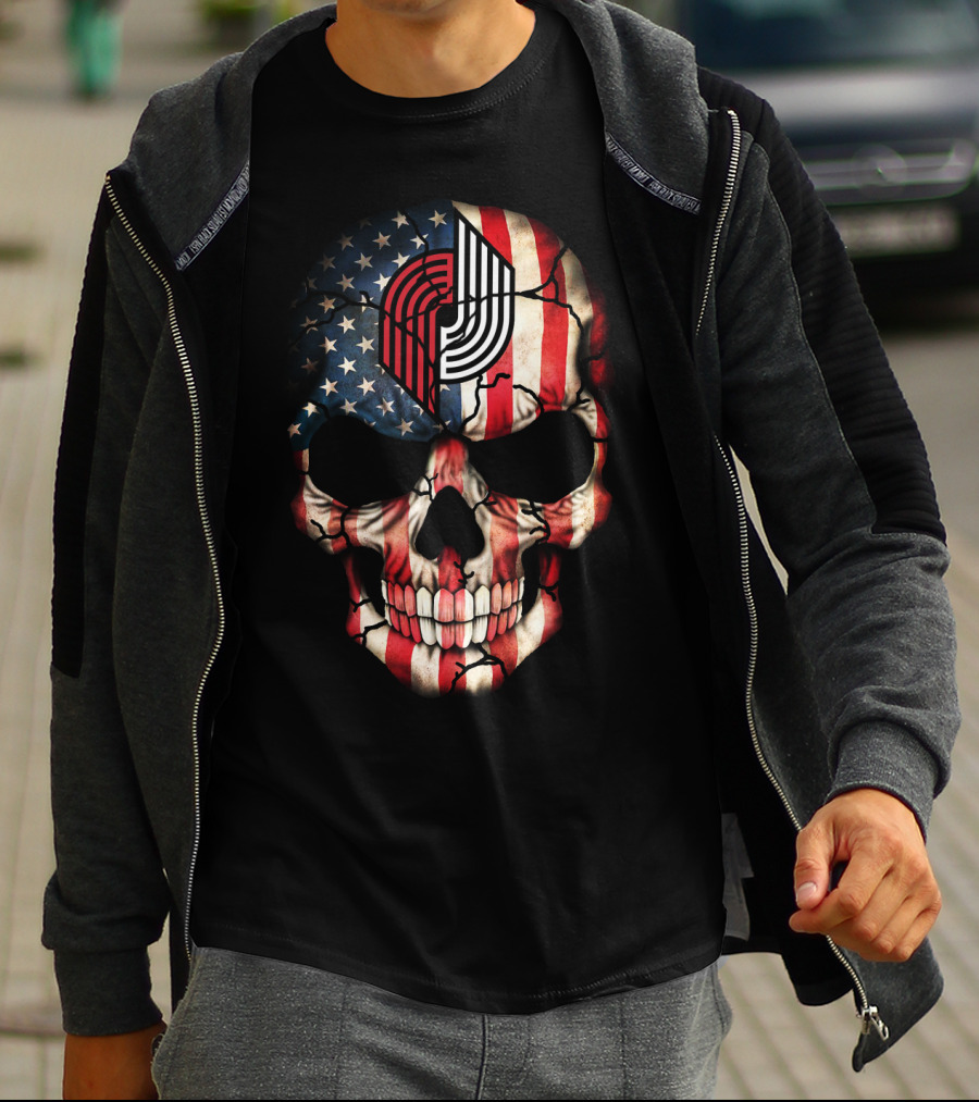 Portland Trail Blazers American Flag Skull T-Shirt