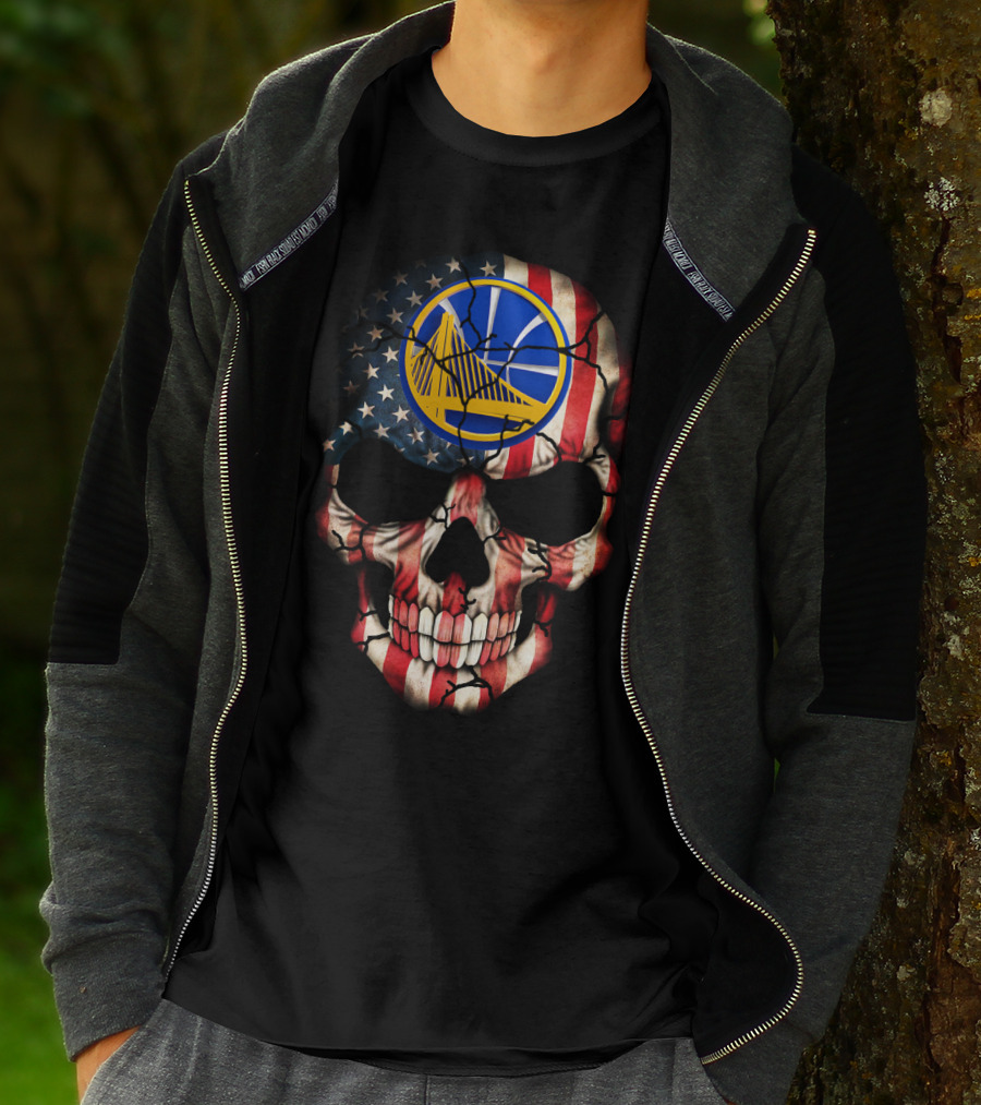 Golden State Warriors American Flag Skull T-Shirt