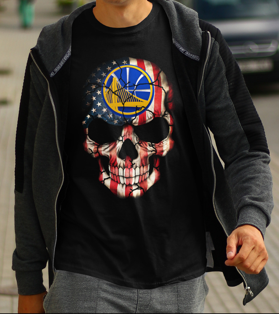 Golden State Warriors American Flag Skull T-Shirt