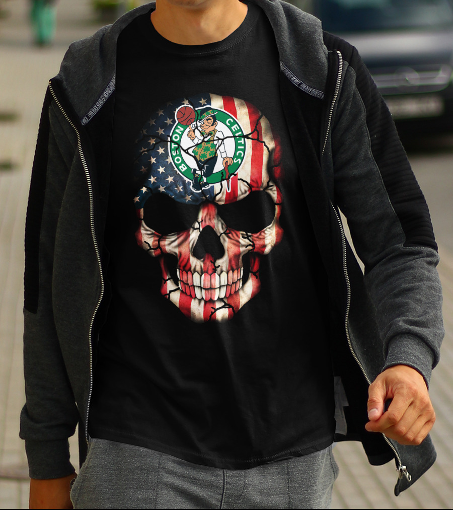 Boston Celtics Skull American Flag T-Shirt
