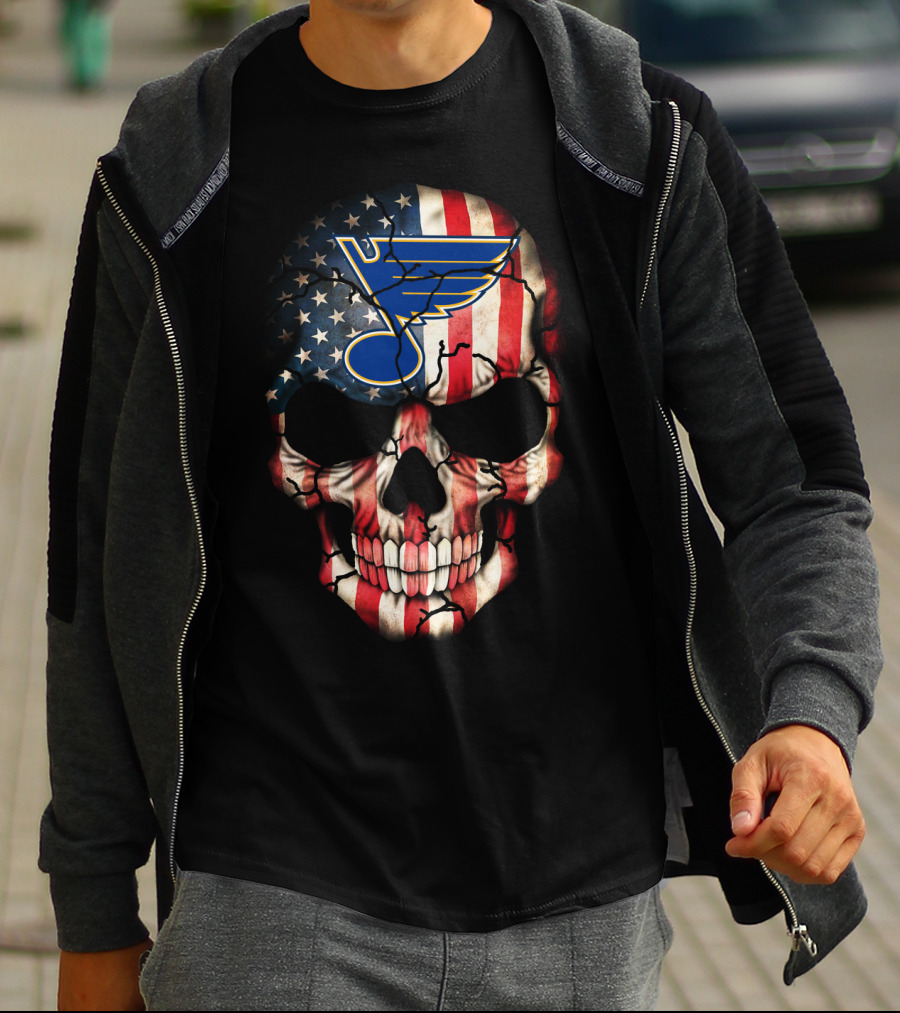 St. Louis Blues American Flag Skull T-Shirt
