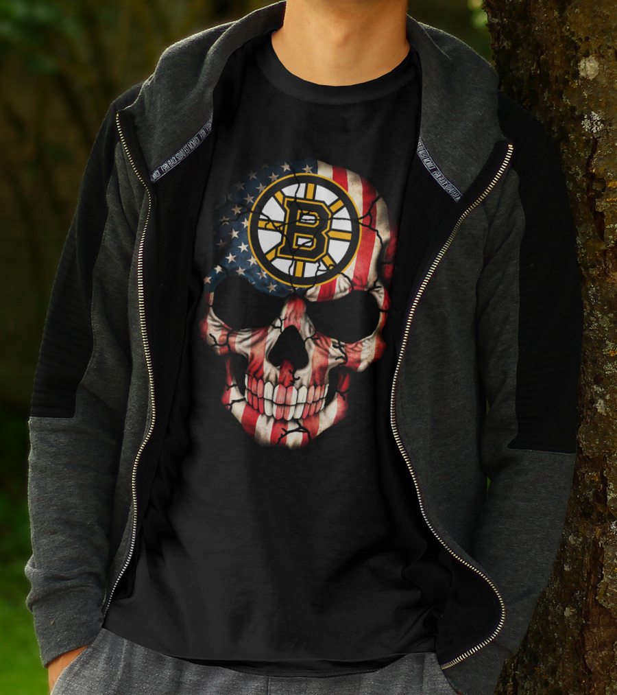 Boston Bruins American Flag Skull T-Shirt