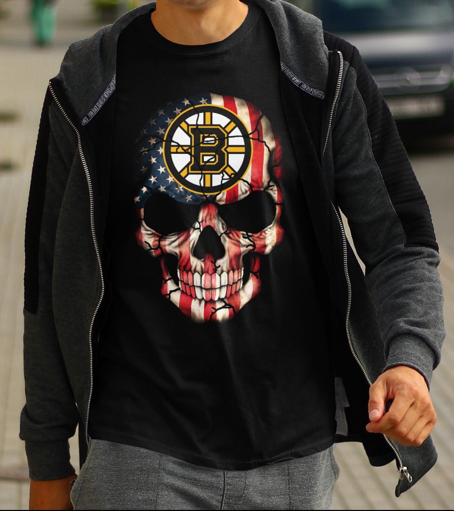 Boston Bruins American Flag Skull T-Shirt