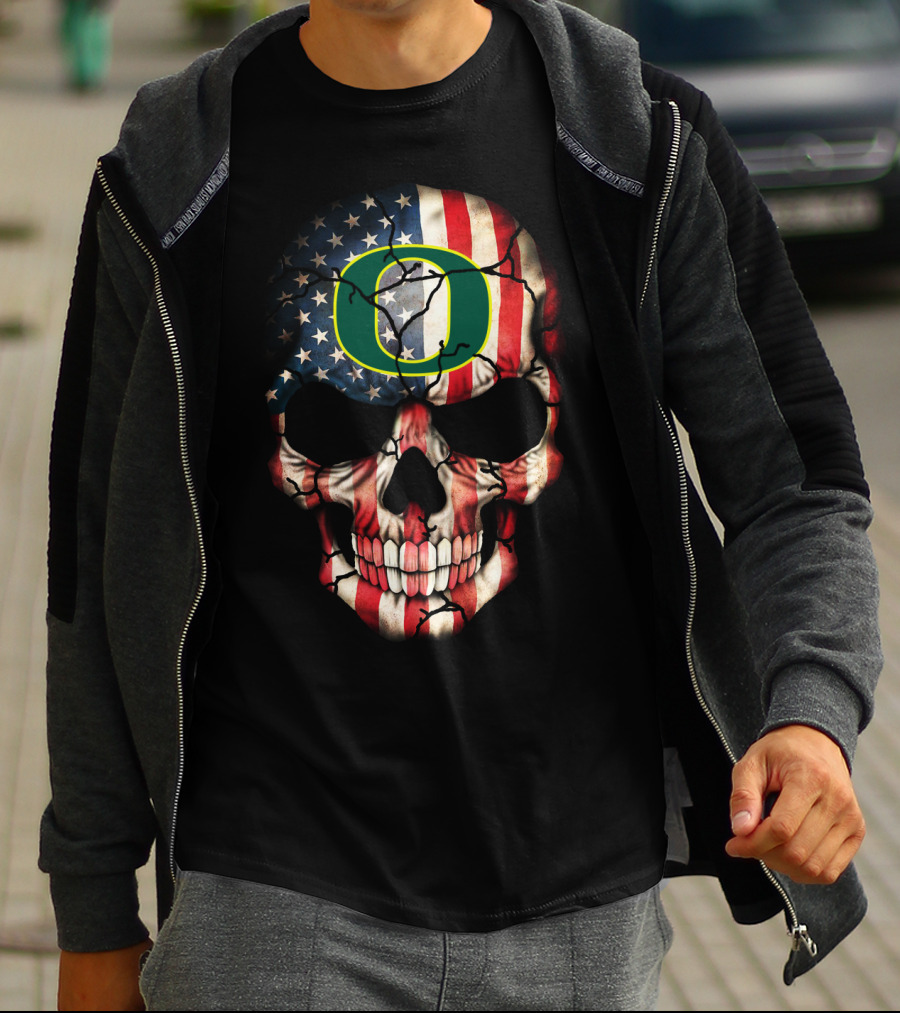 Oregon Ducks American Flag Skull T-Shirt