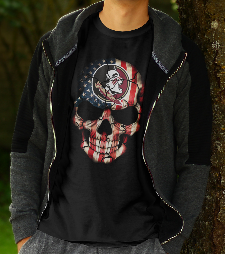 Florida State Seminoles Skull With American Flag Theme T-Shirt