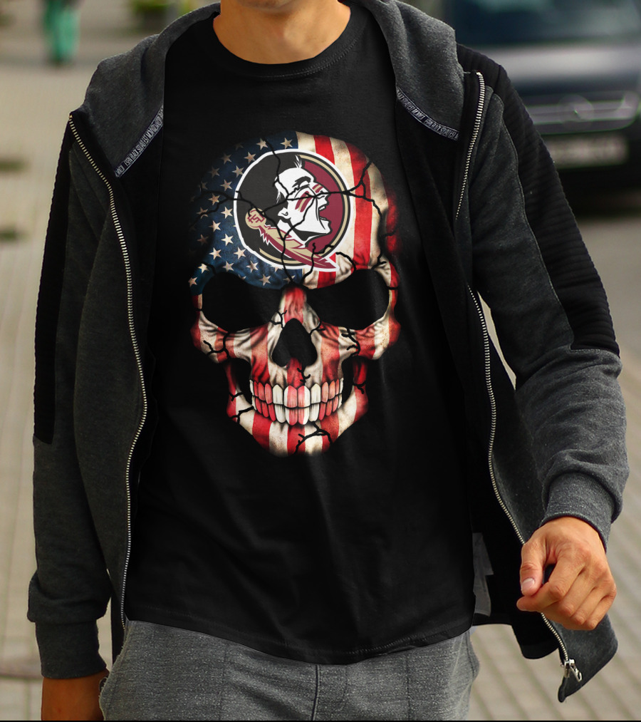 Florida State Seminoles Skull With American Flag Theme T-Shirt
