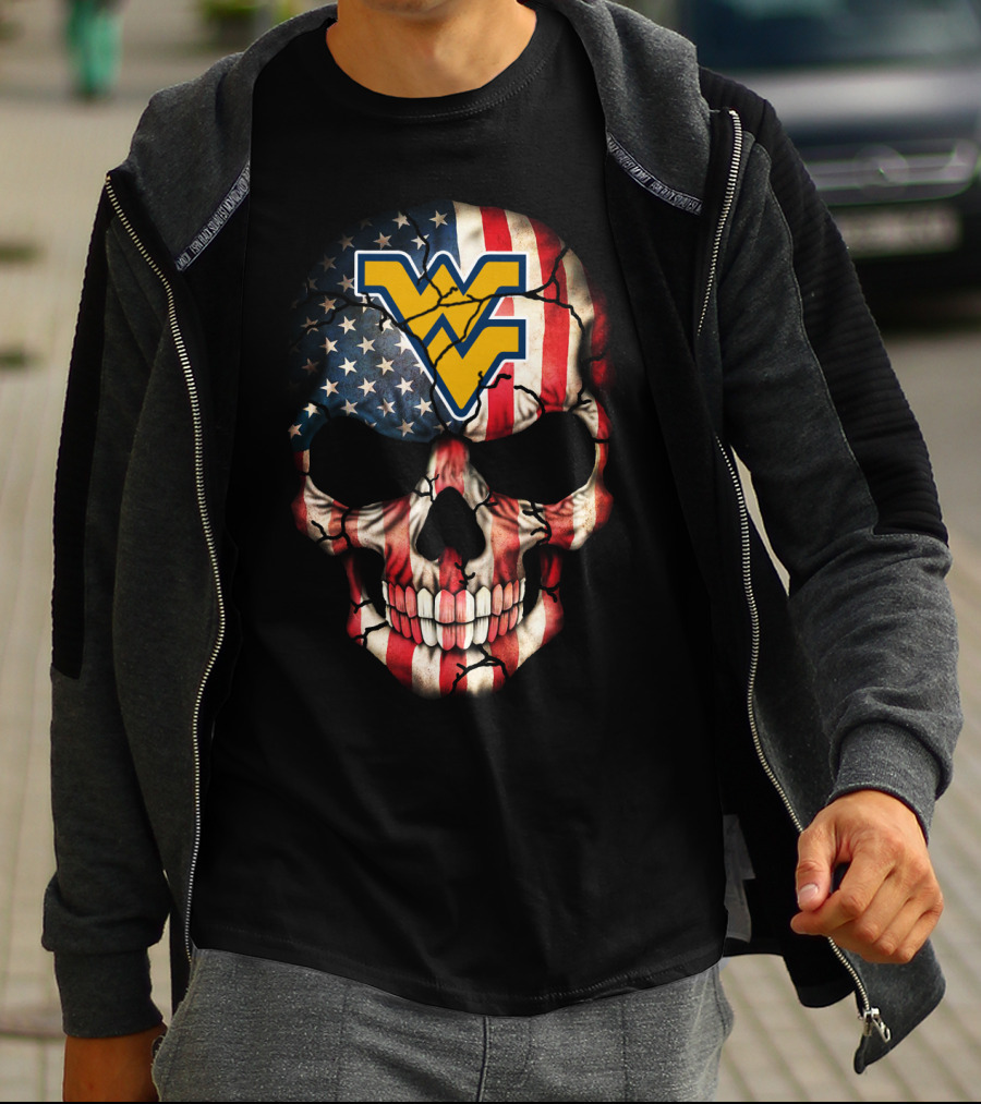 West Virginia Mountaineers American Flag Skull T-Shirt