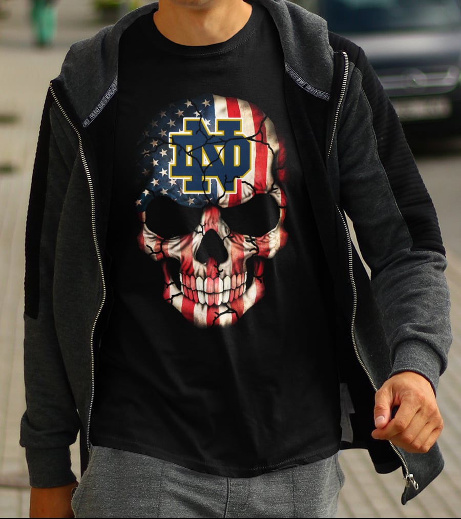 Notre Dame Fighting Irish American Flag Skull T-Shirt