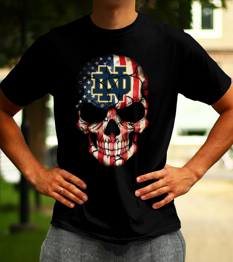 Notre Dame Fighting Irish American Flag Skull T-Shirt