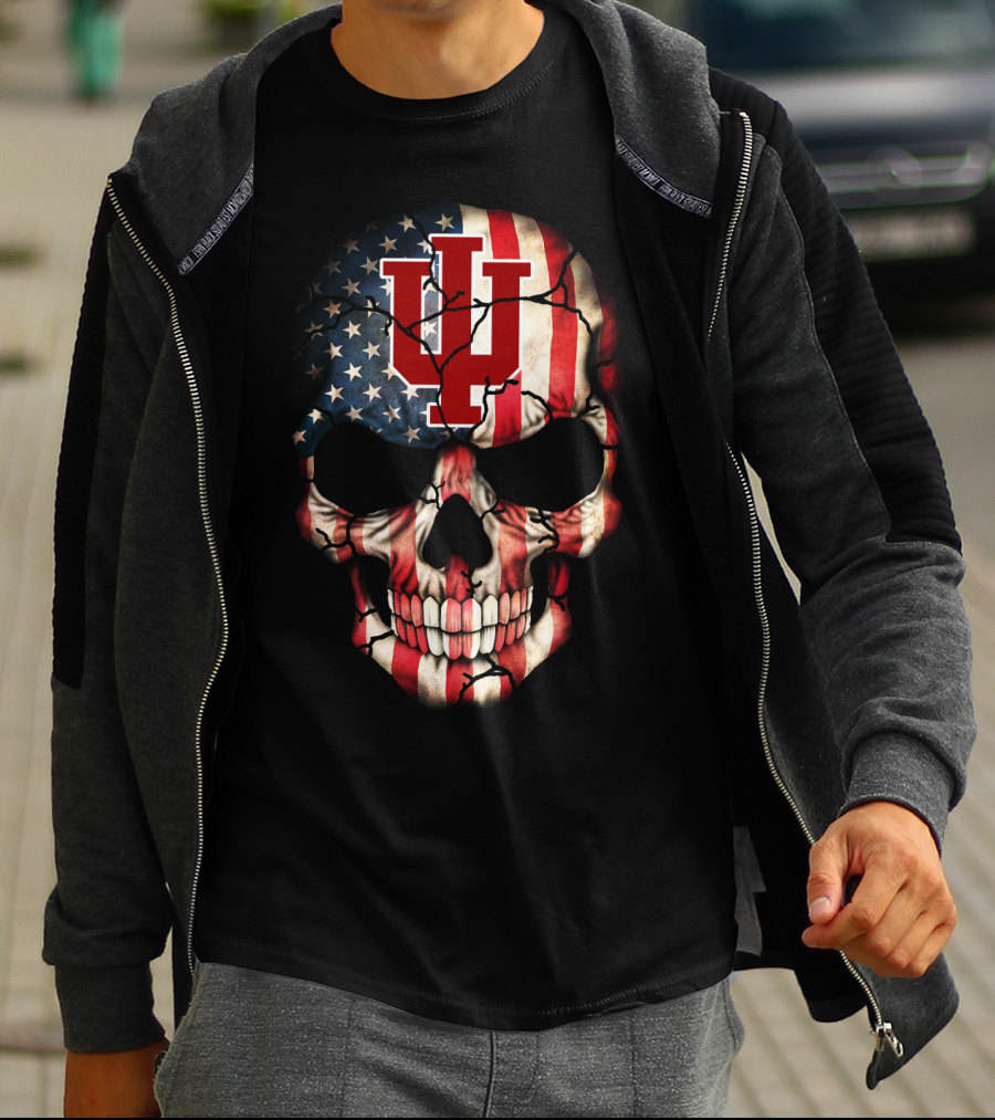 Indiana Hoosiers American Flag Skull T-Shirt