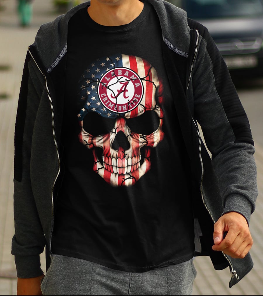 Alabama Crimson Tide Skull American Flag Style T-Shirt