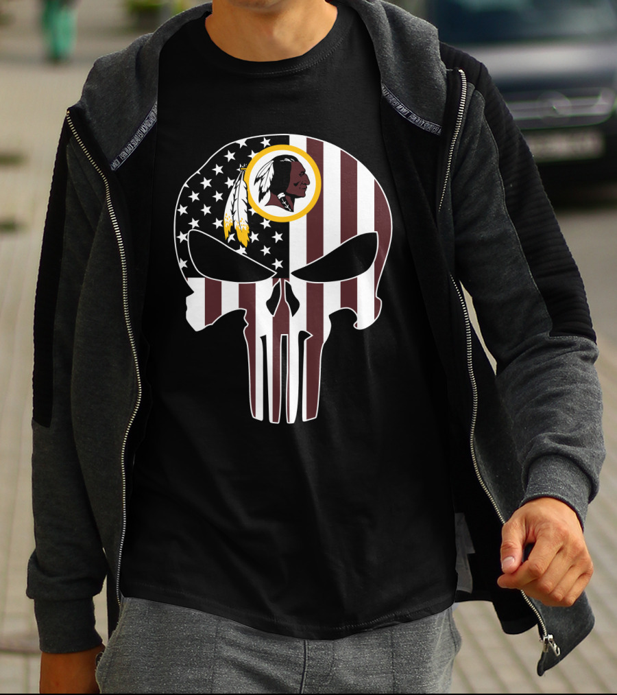 Redskins Logo Punisher Skull American Flag T-Shirt